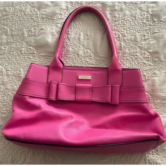 KATE SPADE New York Geniun Leather Pink Fuchsia Bow Satchel Handbag - Picture 1 of 14